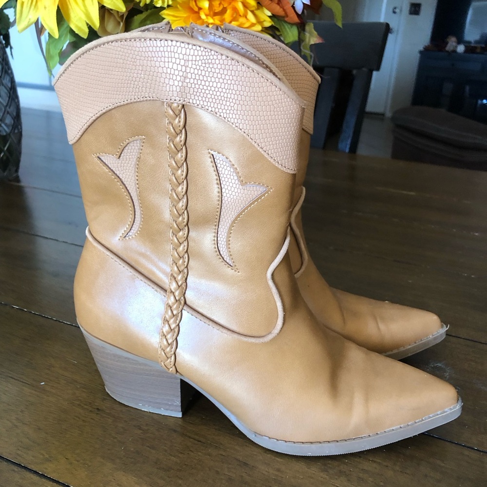 Western Boots For Women Zip Up Side Brown/Light Brown Cowboy Boots 
Size 8
